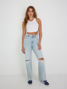 GARAGE Light Blue Distressed Straight-Leg Women’s Jeans